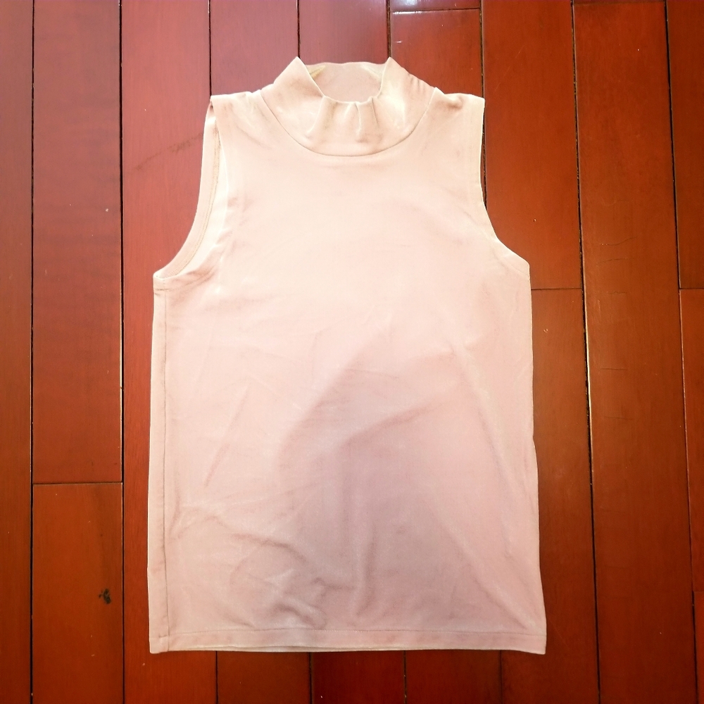 J Crew Sleeveless Pink Velvet Turtleneck Top